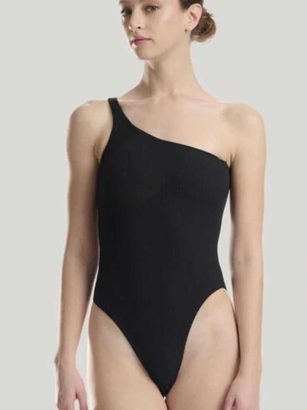 NWT Wolford one shoulder ribbed swimsuit in black XS $225 MSRP